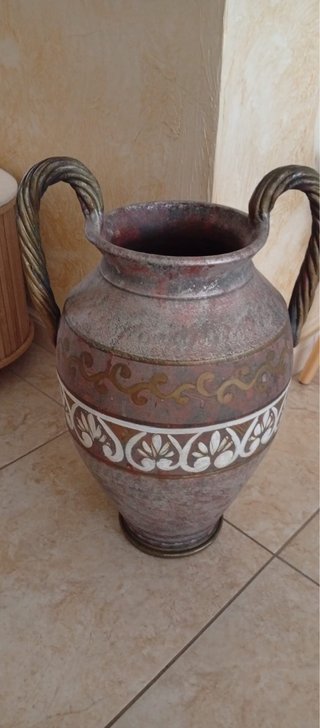 Vaso Decorato Marrone Oro Ceramica Metallo