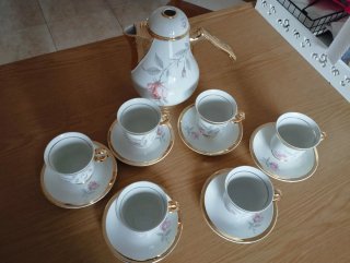 Juego de té/café porcelana oro y blanco
