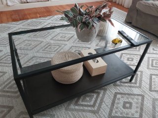 Mesa de centro cristal y metal negra