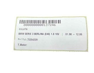 Culata bmw 75054229 serie berlina (e46) 1.8 137246