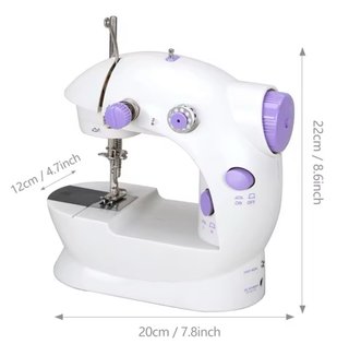 Mini máquina de coser doméstica blanca y morada