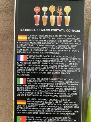 Batidora Portátil Eurotec CD-1002G Recargable