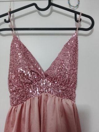 Vestido largo lentejuelas rosa
