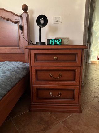 Letto 1 Piazza e Mezza Legno Ciliegio + Comodino