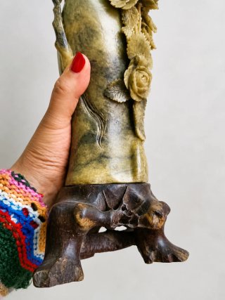 Jarrón Chino Piedra Tallada Flores
