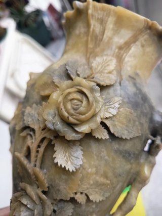 Jarrón Chino Piedra Tallada Flores