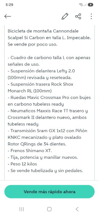 Bici Montaña Cannondale Scalpel Carbon Talla L