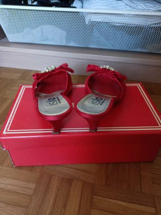 Scarpe Islo rosse con tacco e strass