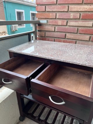 Mueble auxiliar botellero madera y mármol