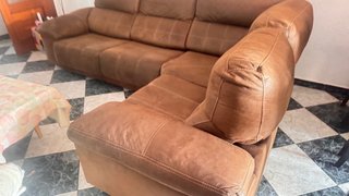 Sofá esquinero marrón tela antimanchas reclinable