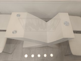 Mesa Comedor Cristal Pie Blanco Lacado