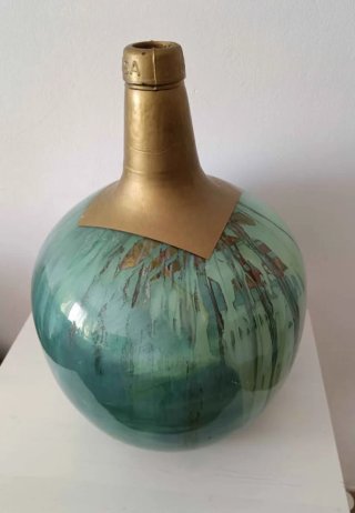 Jarrón Botellón Diseño Verde Agua y Oro