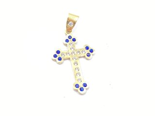 Colgante Cruz Oro 18kt con Circonitas Azules
