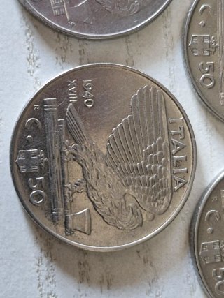 5 Monete 50 Centesimi Italia 1940-1949 AMAGNETICHE