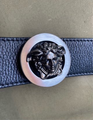 Cinturón Versace Negro Hebilla Medusa Plata