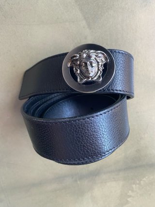 Cinturón Versace Negro Hebilla Medusa Plata