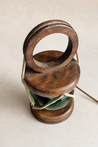 Lámpara náutica vintage de madera, cristal verde