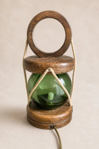 Lámpara náutica vintage de madera, cristal verde
