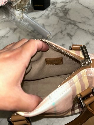 Borsa Burberry a quadri rosa e marrone 18x13