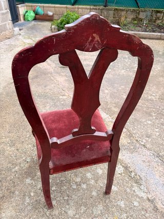 Silla antigua madera y terciopelo para restaurar