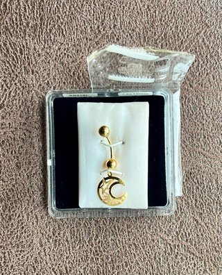 Piercing Ombligo Oro 18K Luna y Estrella