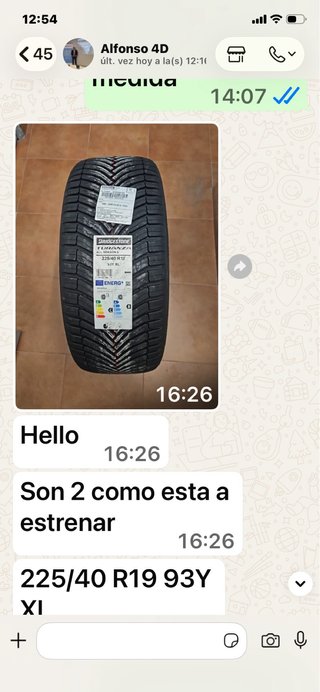 2 Ruedas Bridgestone 225/40 R19 93Y