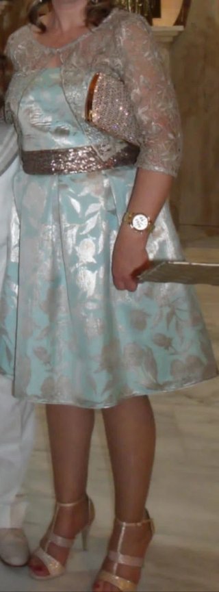 Vestido fiesta corto dorado y verde agua