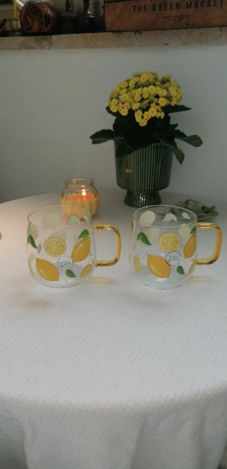 2 Nuovi Bicchieri Tazze Vetro Borosilicato Limoni