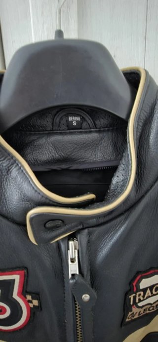 Giubbotto in pelle Bering nero e beige