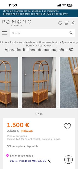 Estantería bambú italiana con armario, buen estado