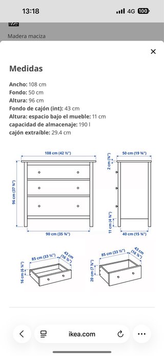 Cómoda IKEA Hemnes 3 cajones blanca