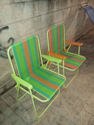 Silla Playa Plegable Rayas Verdes y Naranja