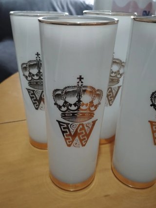 Vasos vintage varios, ámbar, blancos, dorados