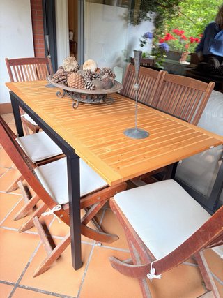 Mesa de jardín extensible madera de roble y metal