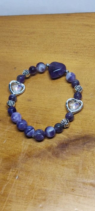 Pulsera elástica morada y plateada