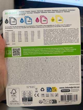 Pack 4 Tintas HP 364XL Negra, Cyan, Magenta, Amari
