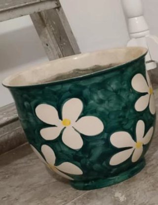 Macetero Cerámica Decorado Azul y Blanco