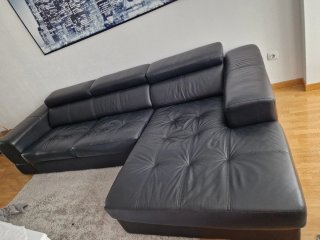Sofá Chaise Longue Negro Piel