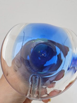 Portacandele vintage vetro sommerso blu