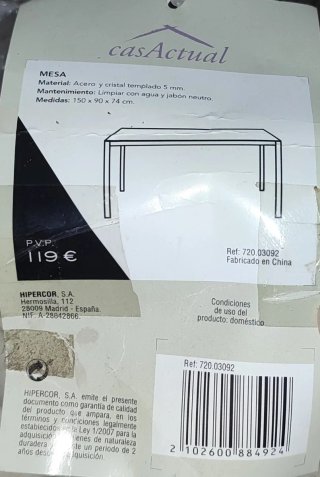 Mesa CasActual Acero y Cristal Templado 150x90 NEW