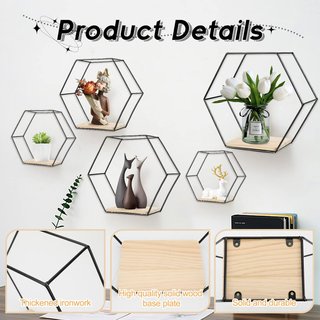 5 Estanterías Hexagonales Metálicas Negras