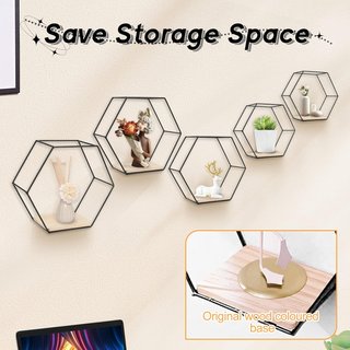 5 Estanterías Hexagonales Metálicas Negras