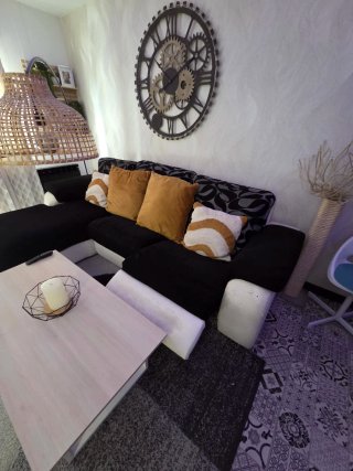 Sofá chaise longue tela gris y negro MUY comodo