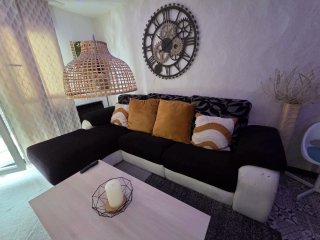 Sofá chaise longue tela gris y negro MUY comodo