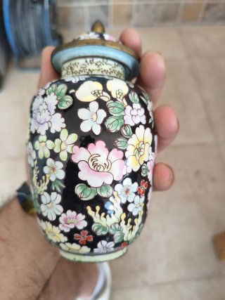 Jarrón cloisonné chino antiguo floral