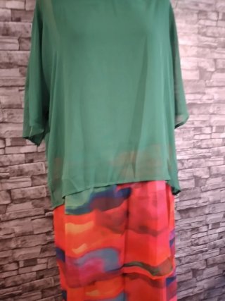 Vestido largo verde y multicolor XXL