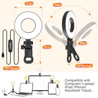 Luz LED portátil clip webcam streaming