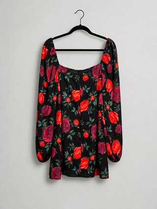 Vestido corto floral negro y rojo Estilo Talla L