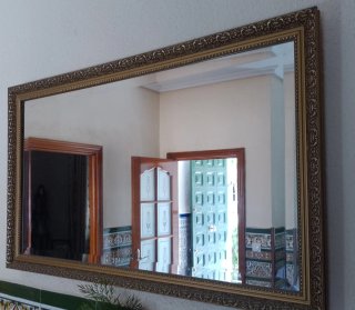 Espejo Antiguo Dorado Con cristal biselado