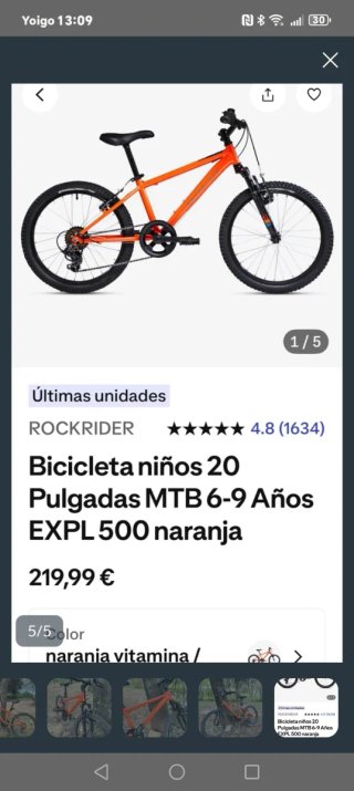 Bicicleta Infantil 20 MTB EXPL500 Naranja